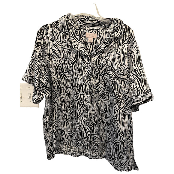 Cabernet Petites Shirt Womens XL Black White Zebra Animal Print Button Up Top - Picture 1 of 7